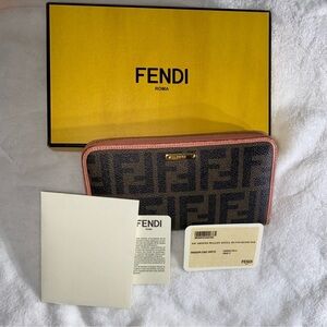 Fendi Zucca Brown and Coral Wallet